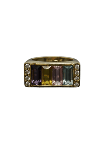 Bague Premier - Bague en or jaune 18K et pierres multicolores 58 Facettes