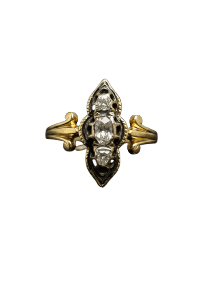 Bague Anello victorien - Bague en or jaune 14K, émail noir et diamants 58 Facettes