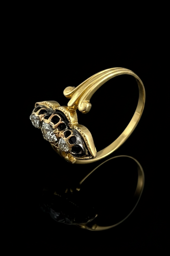 Bague 62 Bague victorienne en or jaune 14K, émail noir et diamants 58 Facettes