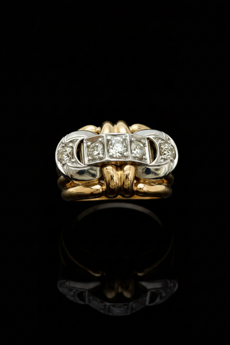 Bague 62 Bague style Art déco en or jaune et blanc 18K avec diamants 58 Facettes