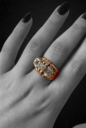 Bague 61 Art déco - Bague en or jaune et blanc 18K diamants 58 Facettes