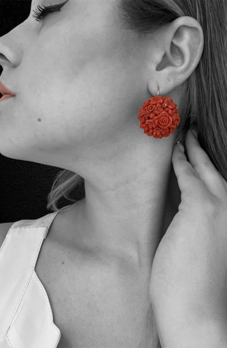 Boucles d'oreilles Orecchini - Corallo sicilien intagliato en or jaune 14K 58 Facettes