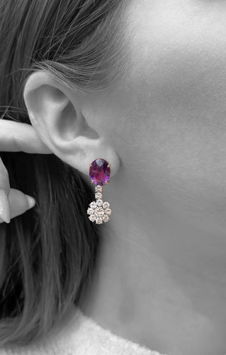 Boucles d'oreilles Roberto Borghesi - Boucles d'oreilles pendantes en or blanc 18 carats améthystes et diamants 58 Facettes