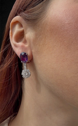 Boucles d'oreilles Boucles d'oreilles pendantes - Ametystes et diamants en or blanc 18 carats 58 Facettes