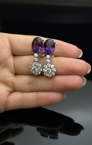 Boucles d'oreilles Boucles d'oreilles pendantes - Ametystes et diamants en or blanc 18 carats 58 Facettes