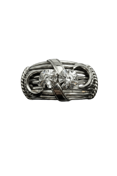 Bague 56 Mille Fili - Bague bombée en or blanc 18K diamants 58 Facettes