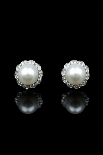 Boucles d'oreilles Orecchini de perles en platine et diamants 58 Facettes