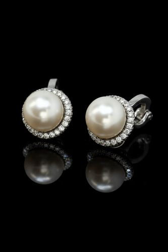 Boucles d'oreilles Orecchini - Perle naturelles et diamants en or blanc 58 Facettes