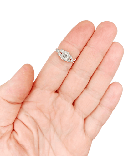 Ring Tank Art Deco in platinum and diamonds 
