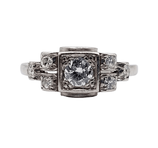 Ring Tank Art Deco in platinum and diamonds 