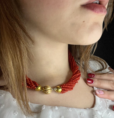 Collier Collana en corail multifilaire 58 Facettes