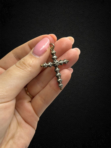 Pendentif Croix style gothique - Pendentif en or et argent avec diamants taille rose 58 Facettes
