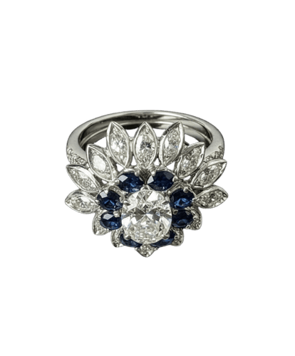 Bague Anello à fleur étoilée - Bague en or avec saphirs et diamants 58 Facettes