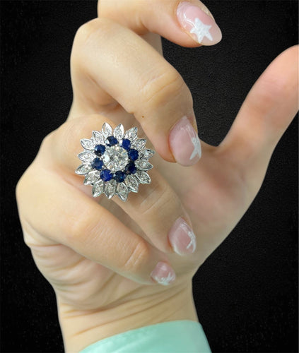 Bague Anello à fleur étoilée - Bague en or avec saphirs et diamants 58 Facettes