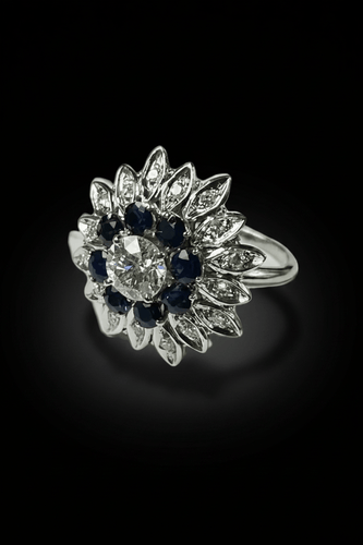 Bague Anello à fleur étoilée - Bague en or avec saphirs et diamants 58 Facettes