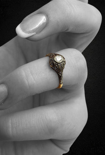 Bague 52 Bague Jugendstil - Bague en or jaune avec diamant 0,20 ct 58 Facettes