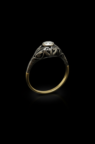Bague 52 Bague Jugendstil - Bague en or jaune avec diamant 0,20 ct 58 Facettes