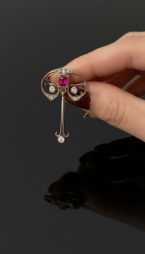 Pendentif Pendentif - Pendentif-spilla Art Nouveau en rubis et diamants 58 Facettes