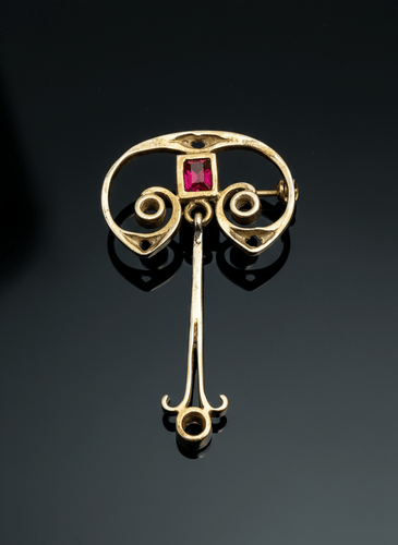 Pendentif Pendentif - Pendentif-spilla Art Nouveau en rubis et diamants 58 Facettes