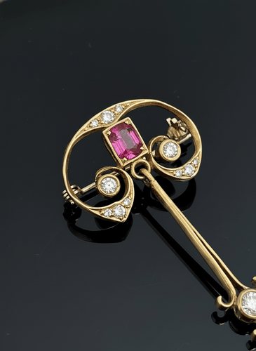 Pendentif Pendentif - Pendentif-spilla Art Nouveau en rubis et diamants 58 Facettes