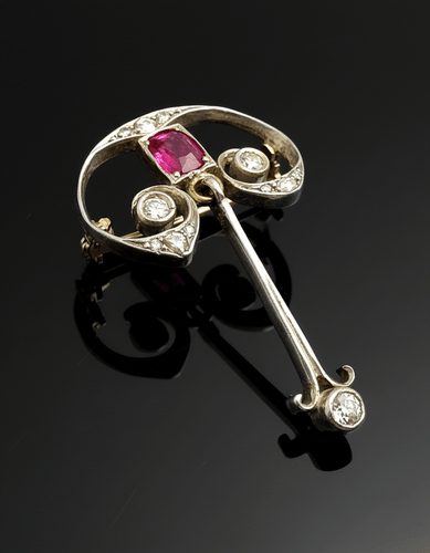 Pendentif Pendentif - Pendentif-spilla Art Nouveau en rubis et diamants 58 Facettes