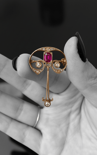 Pendentif Pendentif - Pendentif-spilla Art Nouveau en rubis et diamants 58 Facettes