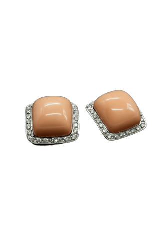 Boucles d'oreilles Peau d'ange - Boucles d'oreilles en or blanc 18K, corail rose et diamants 58 Facettes