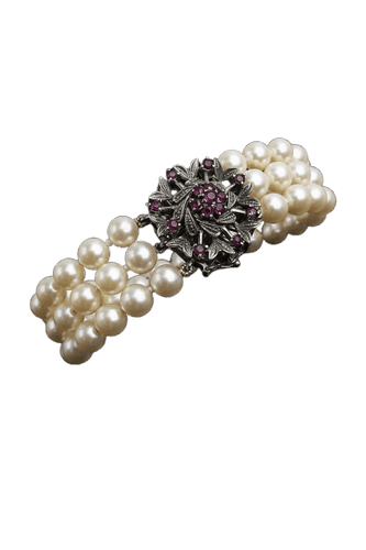 Bracelet Roberto Borghesi - Bracelet trois rangs de perles en or blanc 18 k et rubis 58 Facettes