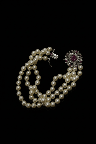 Bracelet Roberto Borghesi - Bracelet trois rangs de perles en or blanc 18 k et rubis 58 Facettes