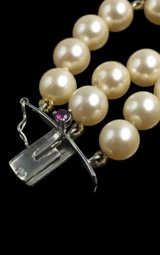 Bracelet Roberto Borghesi - Bracelet trois rangs de perles en or blanc 18 k et rubis 58 Facettes