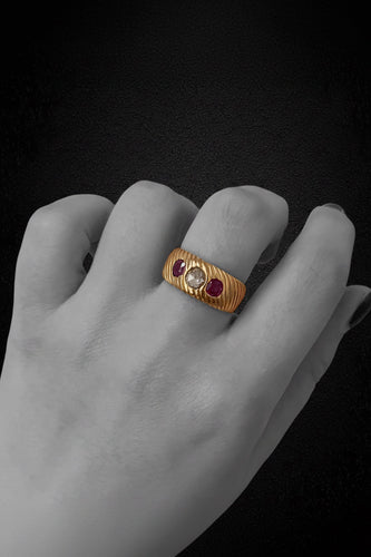 Bague 60 Bague austro-hongroise - Bague bandeau en or rose 14K rubis et diamant 58 Facettes