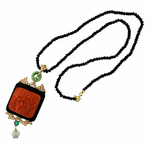 Pendentif Pendentif - Coral, onyx et diamants en or rose 58 Facettes c34