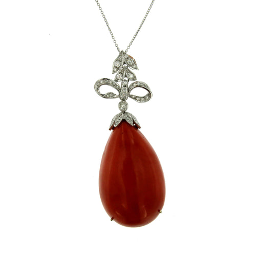 Pendentif Pendentif en or blanc 18k, corail et diamants 58 Facettes C28