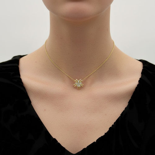Necklace Flower pendant necklace in 18K yellow and white gold, diamonds 58 Facettes 11156