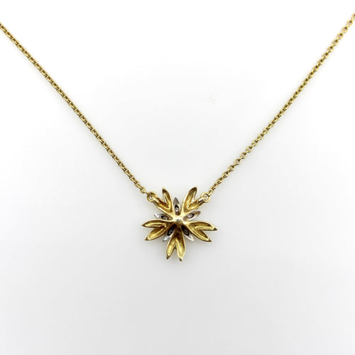 Necklace Flower pendant necklace in 18K yellow and white gold, diamonds 58 Facettes 11156