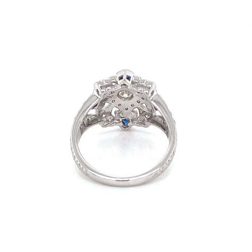 Bague 54 Bague cocktail Art déco en or blanc 14k, saphirs et diamants 58 Facettes