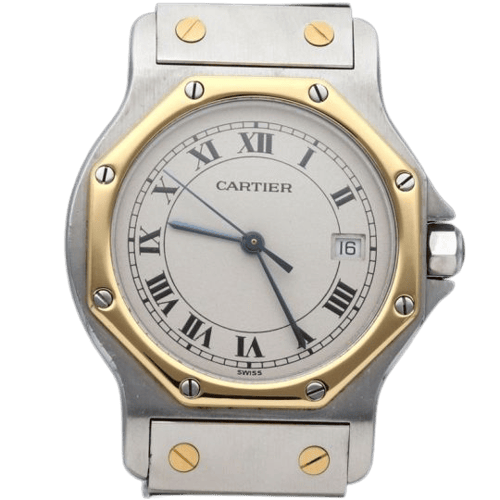Cartier Santos - Achthoekig rond horloge in geelgoud en staal 