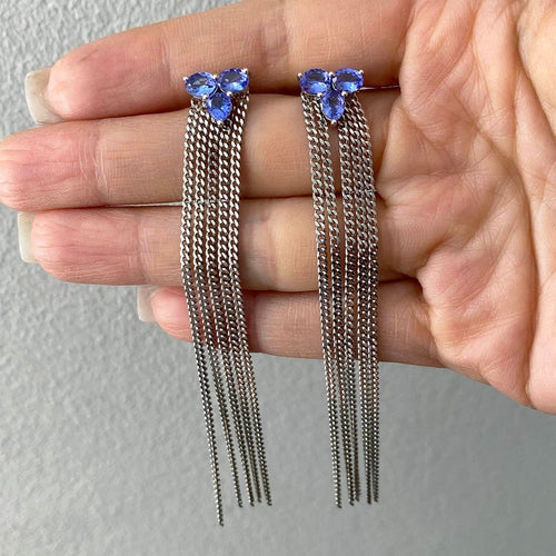 Boucles d'oreilles Eden - Boucles d'oreilles en or blanc et tanzanites 58 Facettes GER1222TZ