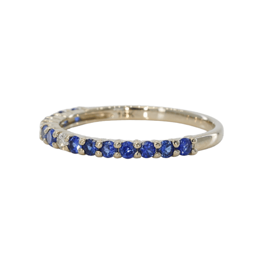 Anello in oro bianco con zaffiri naturali e diamante 