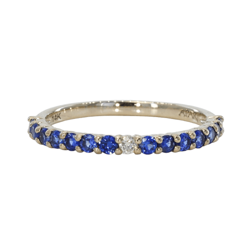 Anello in oro bianco con zaffiri naturali e diamante 