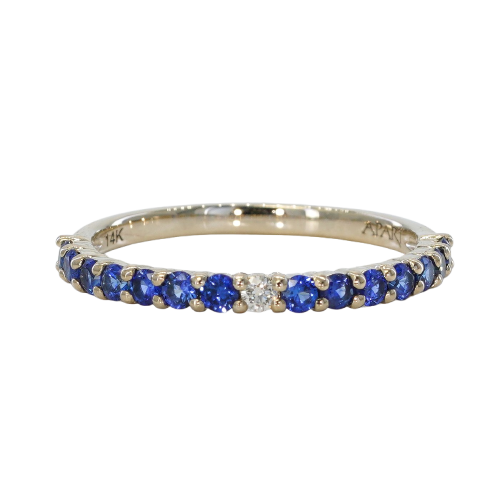 Bague 54 Bague en or blanc 14 ct avec saphirs naturels et diamant 58 Facettes R009