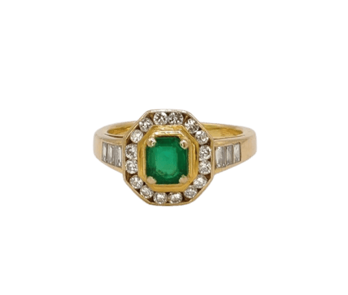 Bague 53 Bague en or jaune 18K, émeraude et diamants 58 Facettes 245