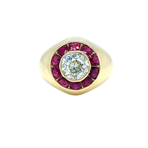 Bague Vintage - Bague cocktail en or jaune, diamant et rubis 58 Facettes