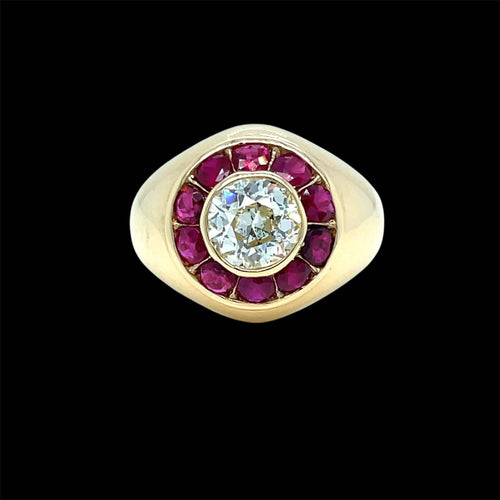 Bague Vintage - Bague cocktail en or jaune, diamant et rubis 58 Facettes
