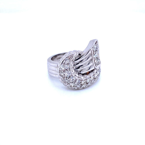 Bague 58 Bague nœud Art déco en or blanc 18k et diamants 58 Facettes