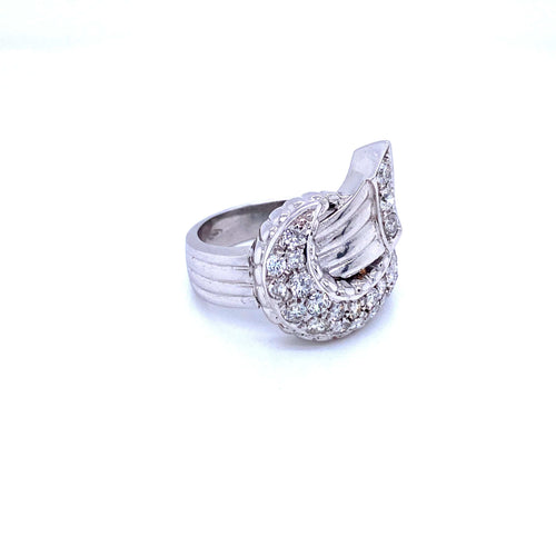 Bague 58 Bague nœud Art déco en or blanc 18k et diamants 58 Facettes