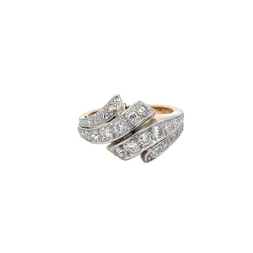 Bague Retro - Bague cocktail en or jaune et blanc diamants 1,50 ct 58 Facettes