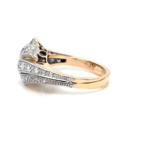 Bague Retro - Bague cocktail en or jaune et blanc diamants 1,50 ct 58 Facettes