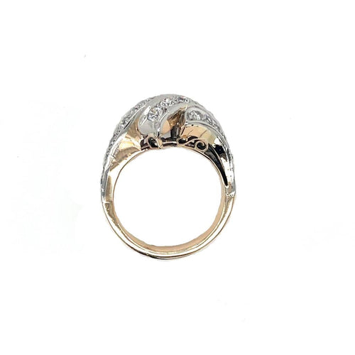 Bague Retro - Bague cocktail en or jaune et blanc diamants 1,50 ct 58 Facettes