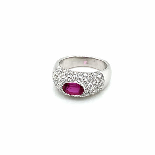 Bague 55 Bague pavée en or blanc 18k avec rubis et diamants 58 Facettes